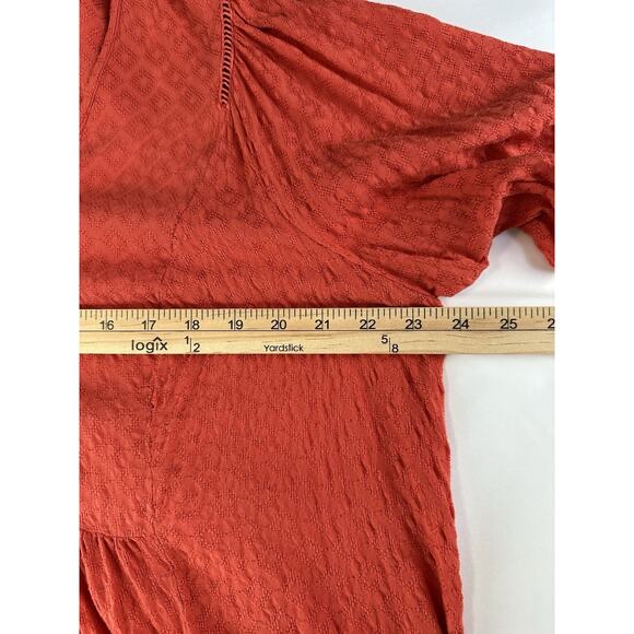 Women’s Babydoll Top Plus Sz 1X Short Sleeves Orange Rust Color Boho - Picture 14 of 15